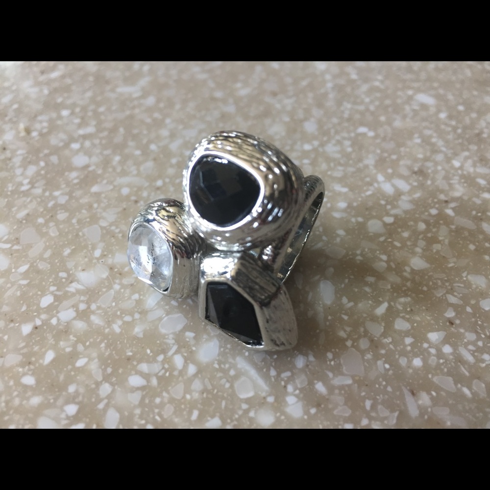 Black and White Cluster Cocktail Ring